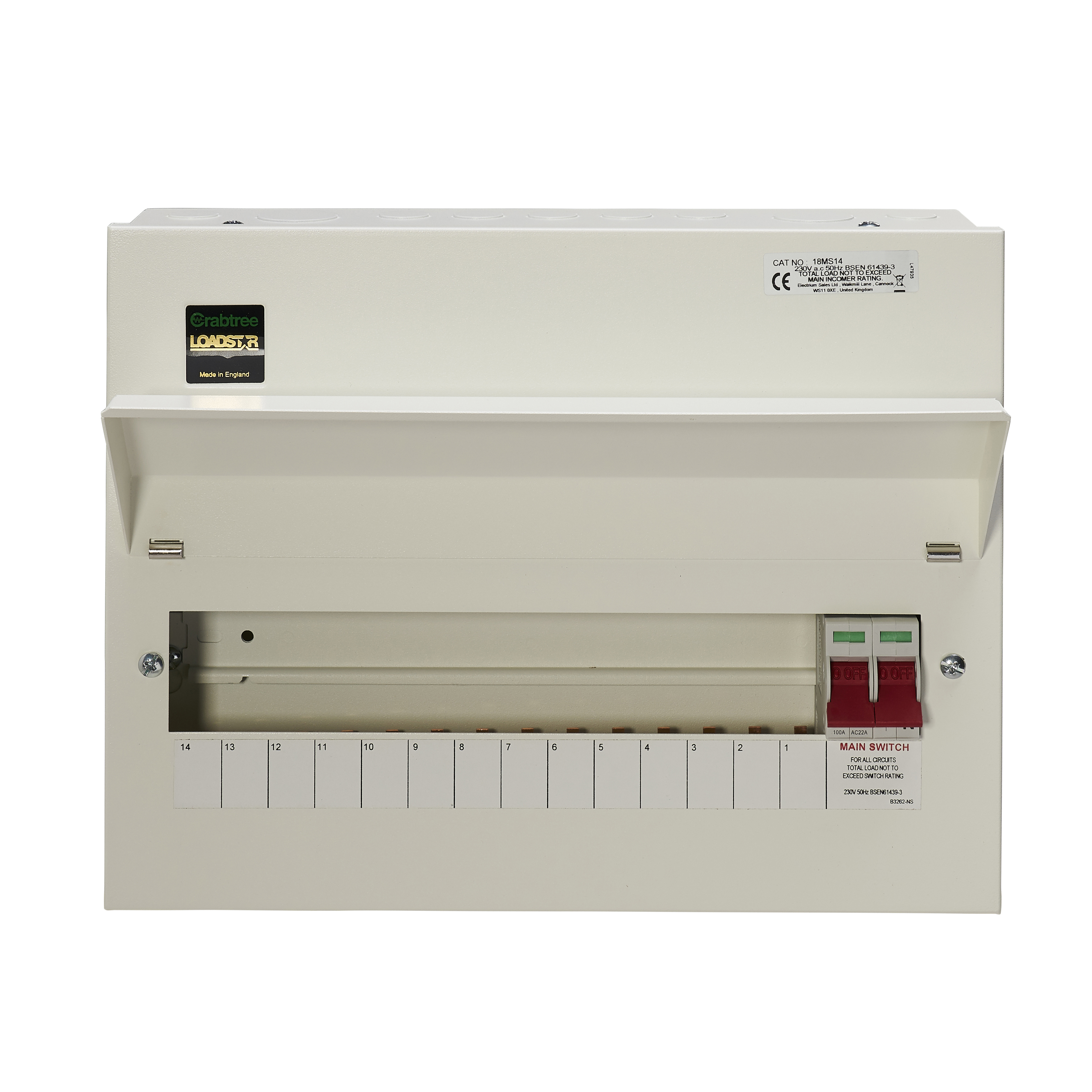 14 Way Consumer Unit Main Switch 100A, Flexible Configuration