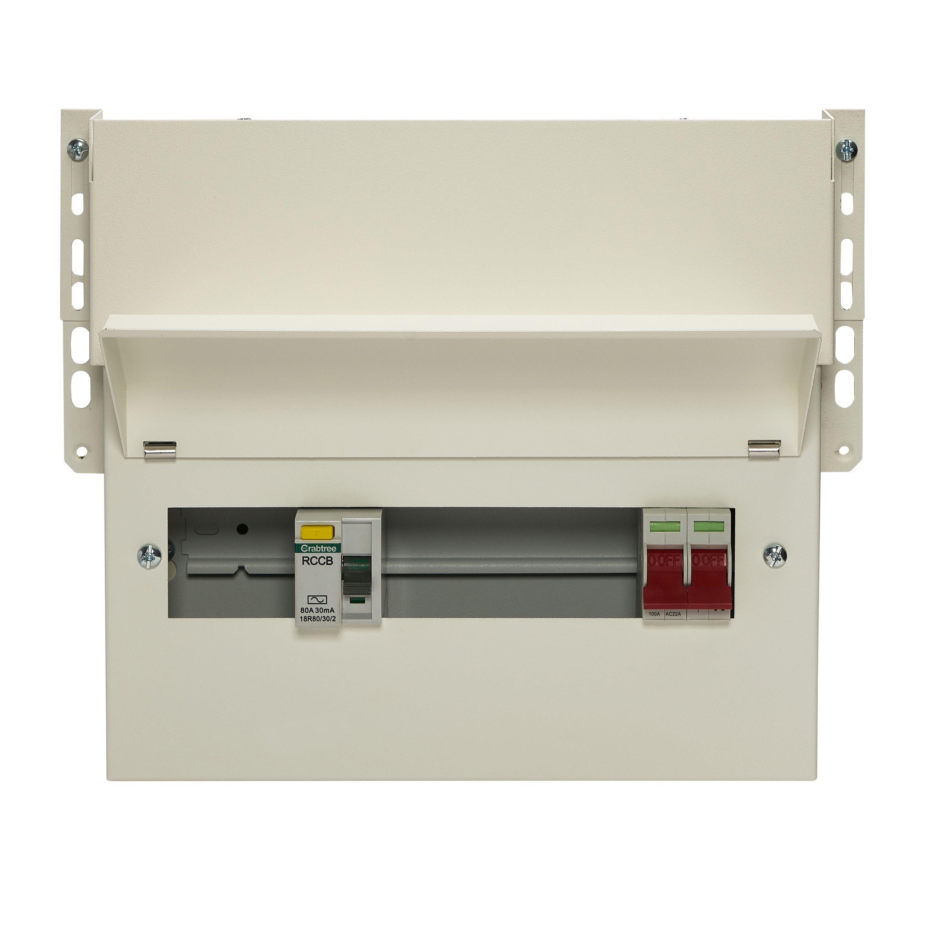 9 Way Split Load Meter Cabinet Consumer Unit 100A Main Switch, 80A 30mA RCDs, Flexible Configuration